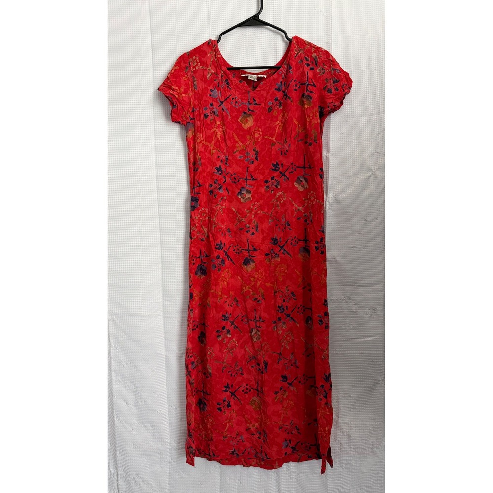 Norm Thompson Maxi Dress Rayon Floral Short Sleeve Side Slit Boho‎ Red S